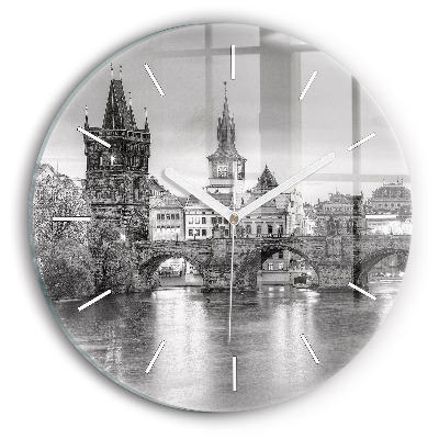Round glass clock Charles Bridge in Prague