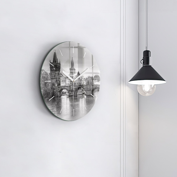 Round glass clock Charles Bridge in Prague