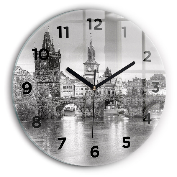Round glass clock Charles Bridge in Prague