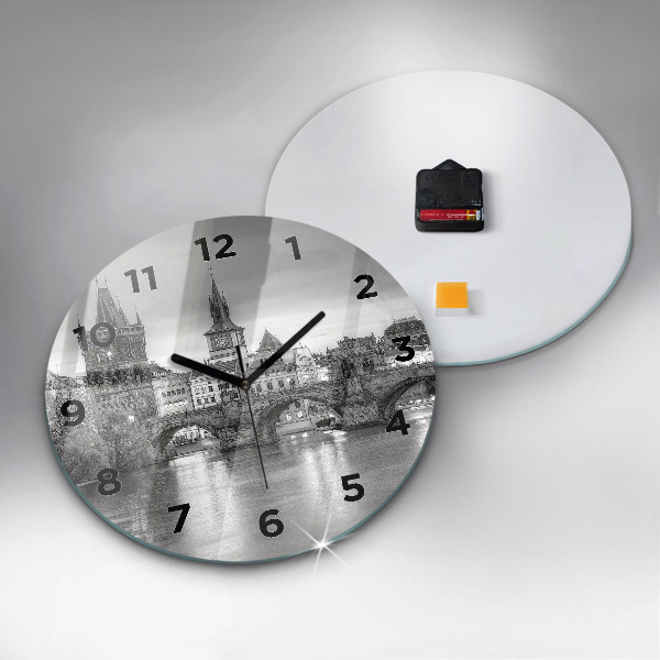 Round glass clock Charles Bridge in Prague