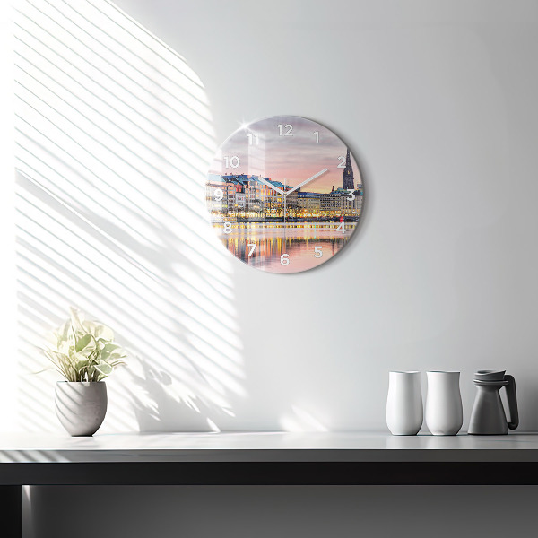Round glass clock Alster in Hamburg