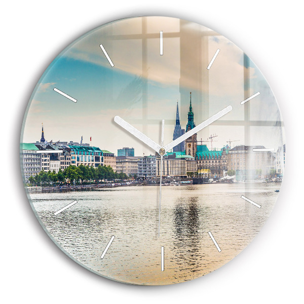 Round glass clock Binnenalster in Hamburg