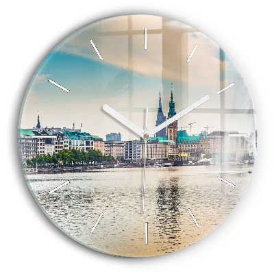 Round glass clock Binnenalster in Hamburg