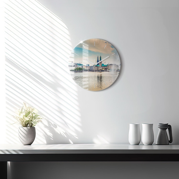 Round glass clock Binnenalster in Hamburg