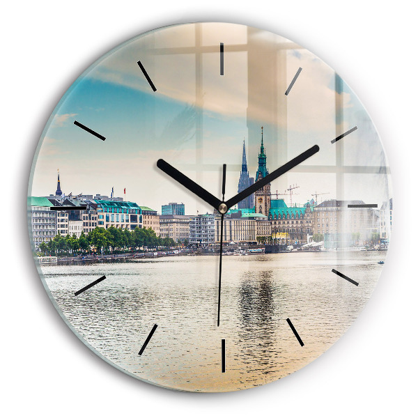 Round glass clock Binnenalster in Hamburg