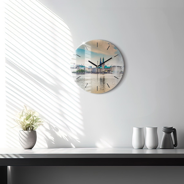 Round glass clock Binnenalster in Hamburg