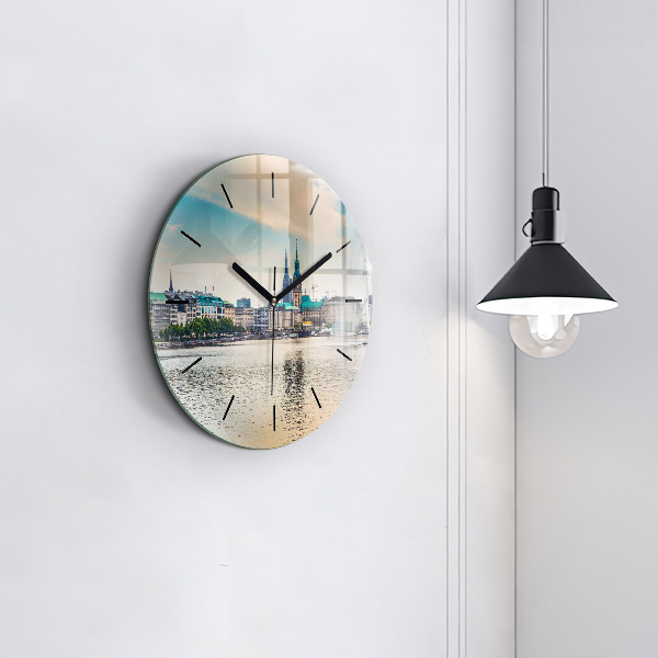 Round glass clock Binnenalster in Hamburg