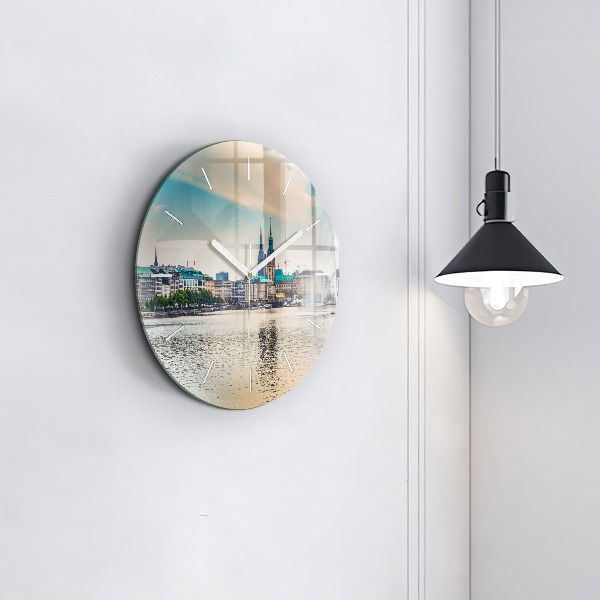 Round glass clock Binnenalster in Hamburg