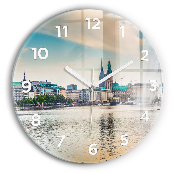 Round glass clock Binnenalster in Hamburg