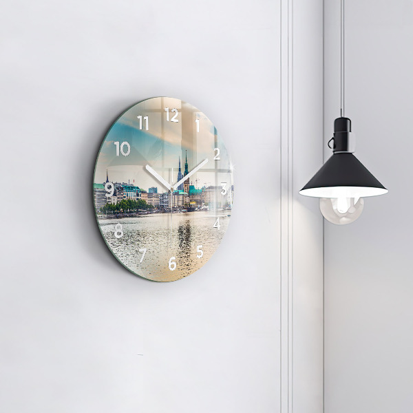 Round glass clock Binnenalster in Hamburg