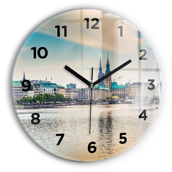 Round glass clock Binnenalster in Hamburg