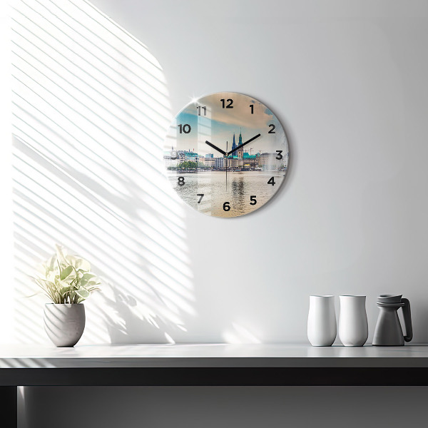 Round glass clock Binnenalster in Hamburg