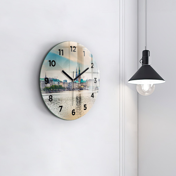Round glass clock Binnenalster in Hamburg
