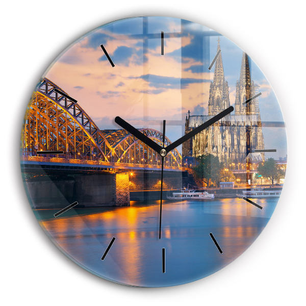 Round glass clock View of the town hall