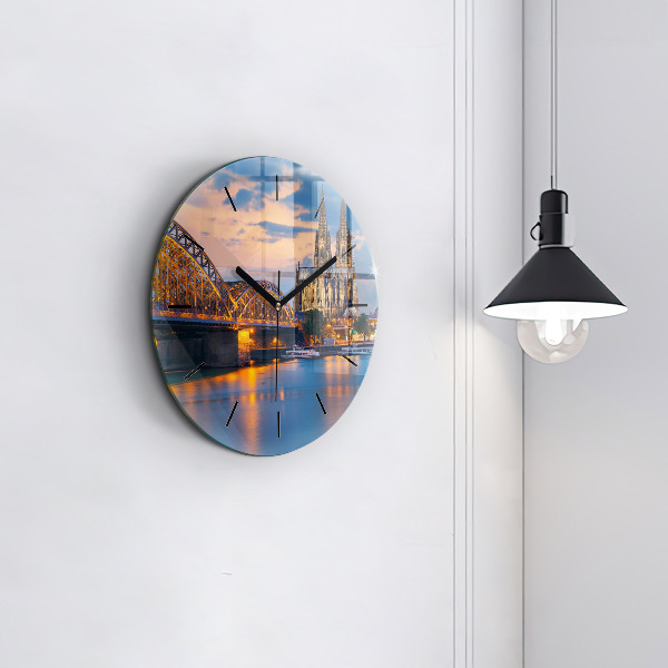 Round glass clock View of the town hall