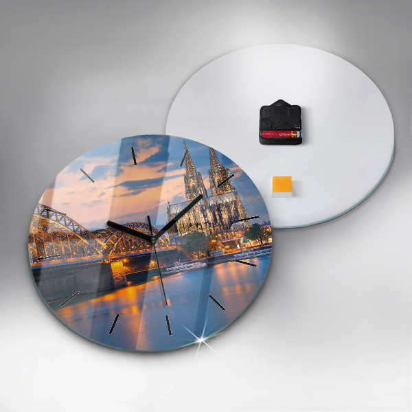 Round glass clock View of the town hall