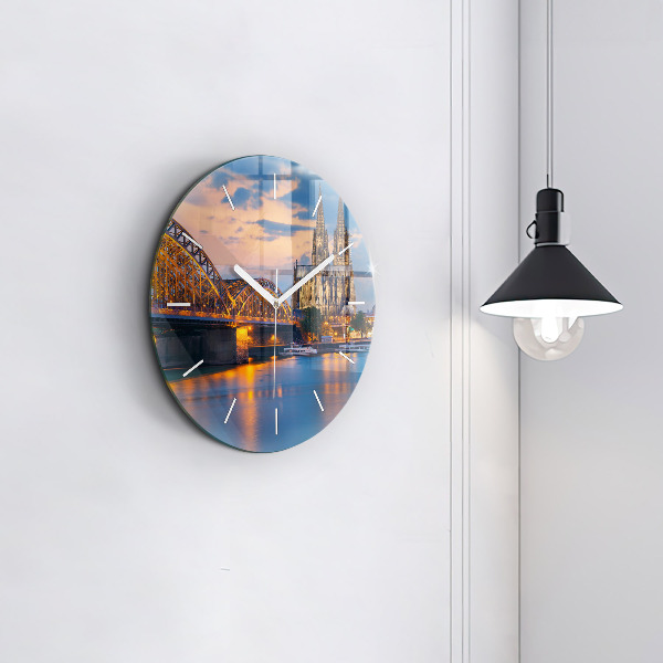 Round glass clock View of the town hall