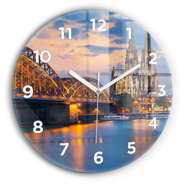 Round glass clock View of the town hall