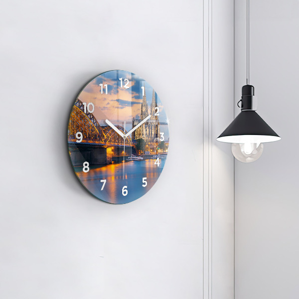 Round glass clock View of the town hall