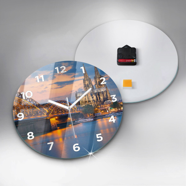 Round glass clock View of the town hall