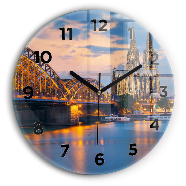 Round glass clock View of the town hall