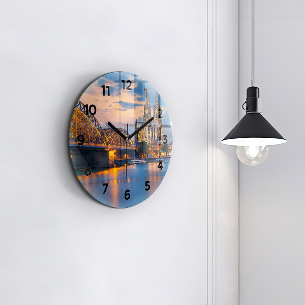 Round glass clock View of the town hall