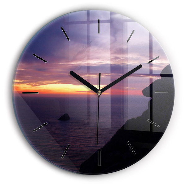 Round glass clock Stone head