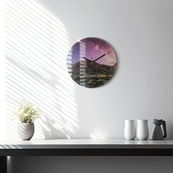 Round glass clock Mountain Landscape