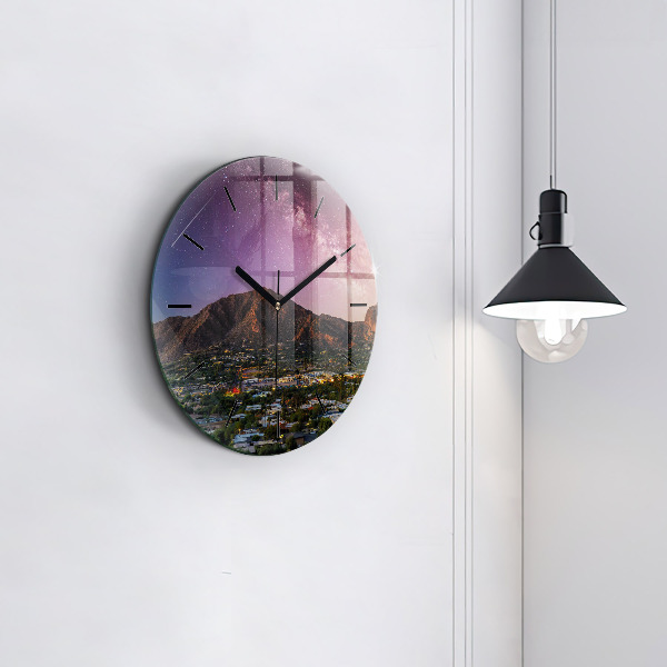 Round glass clock Mountain Landscape