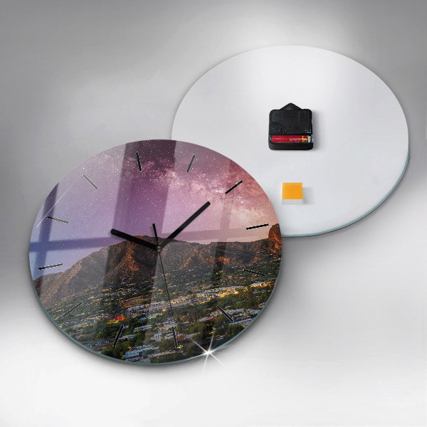 Round glass clock Mountain Landscape