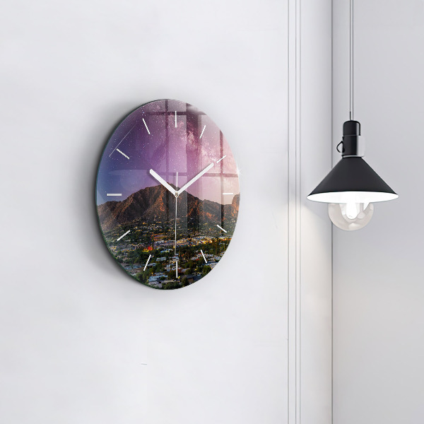 Round glass clock Mountain Landscape
