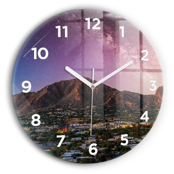 Round glass clock Mountain Landscape