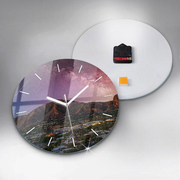 Round glass clock Mountain Landscape