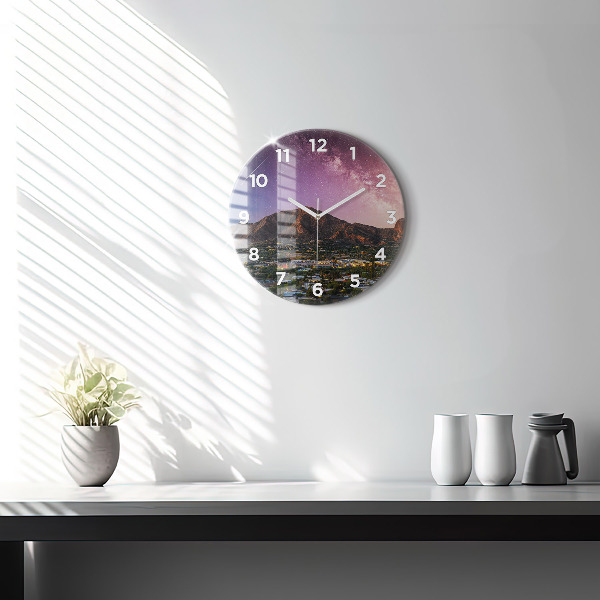 Round glass clock Mountain Landscape