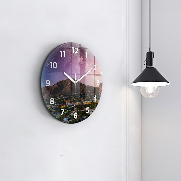 Round glass clock Mountain Landscape