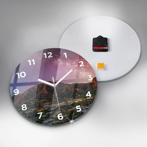 Round glass clock Mountain Landscape