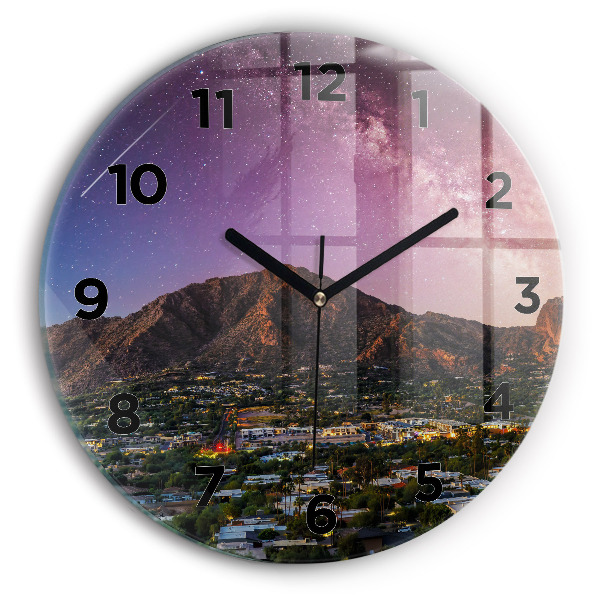 Round glass clock Mountain Landscape