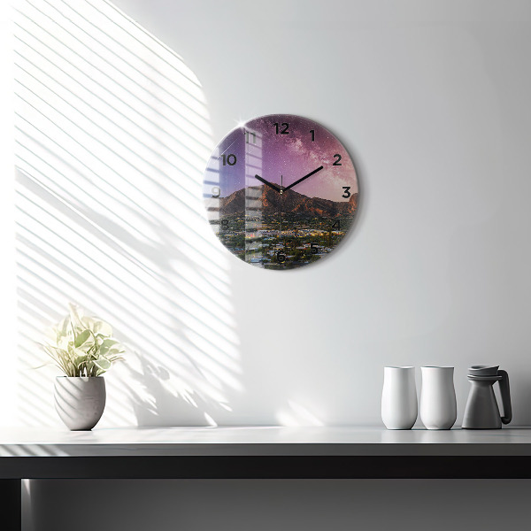 Round glass clock Mountain Landscape