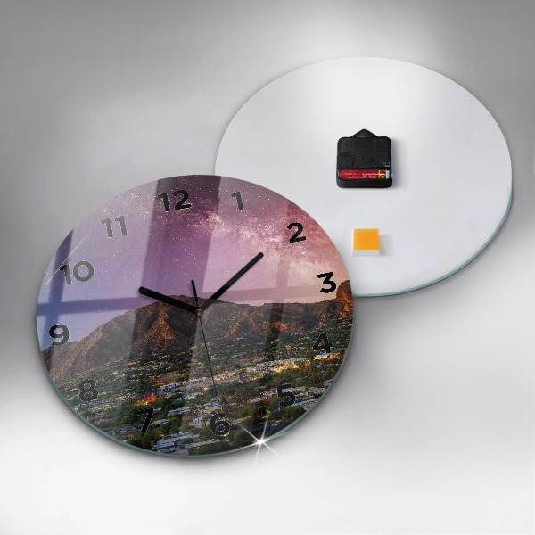 Round glass clock Mountain Landscape