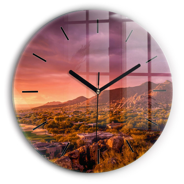 Round glass clock North Scottsdale Sunset