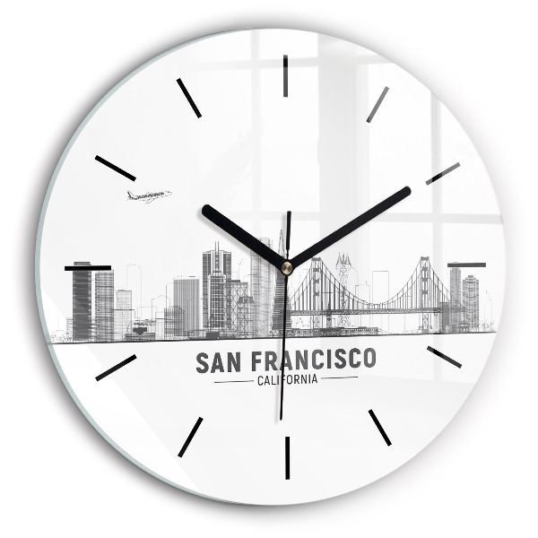 Round glass clock San Francisco Skyline