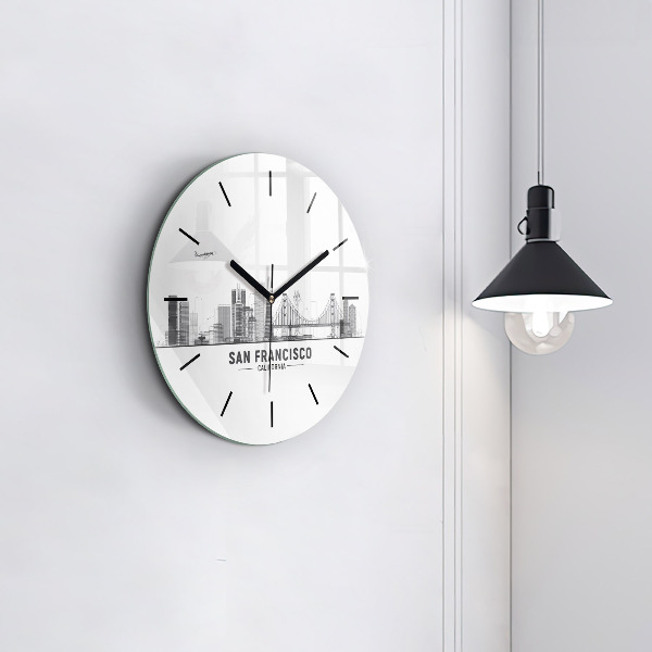 Round glass clock San Francisco Skyline