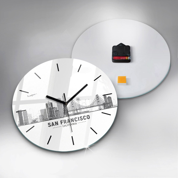 Round glass clock San Francisco Skyline