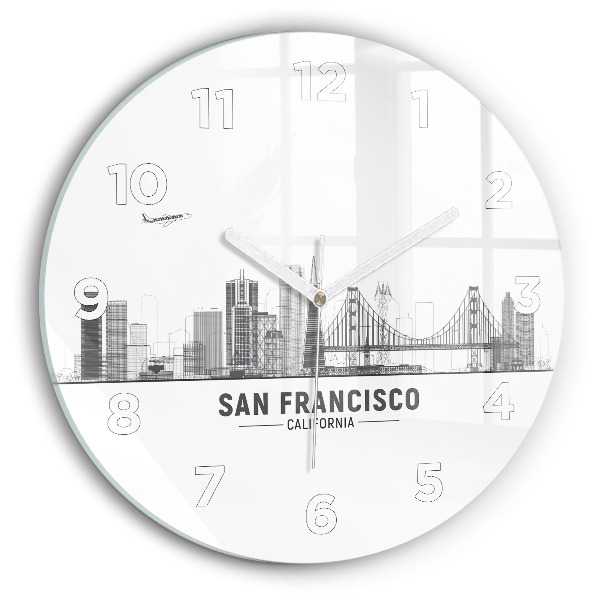 Round glass clock San Francisco Skyline