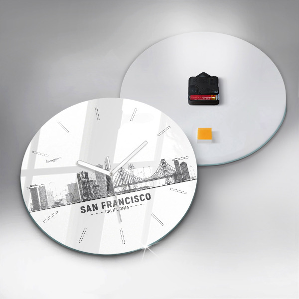 Round glass clock San Francisco Skyline