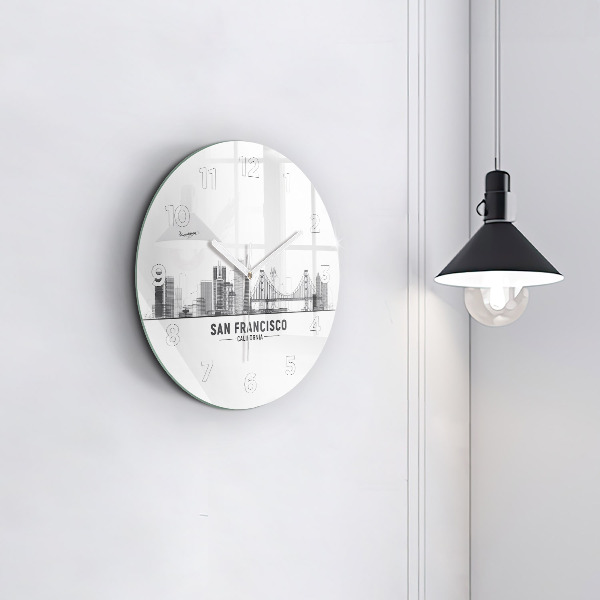Round glass clock San Francisco Skyline