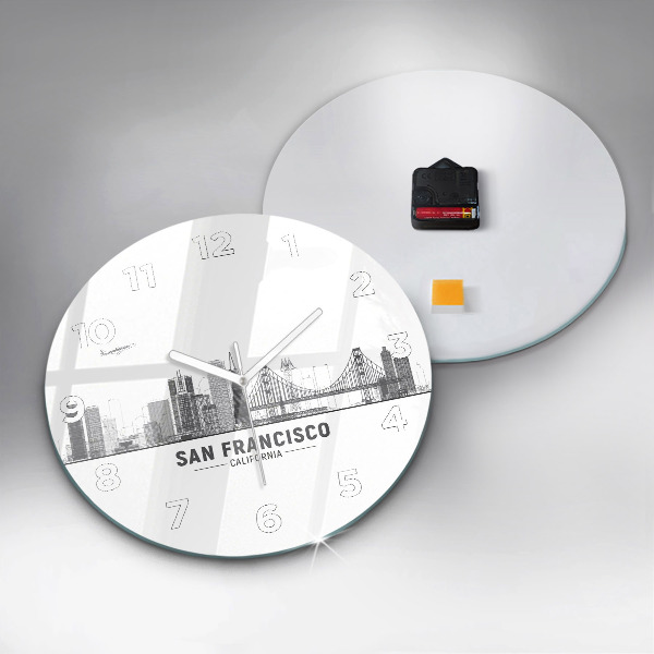 Round glass clock San Francisco Skyline