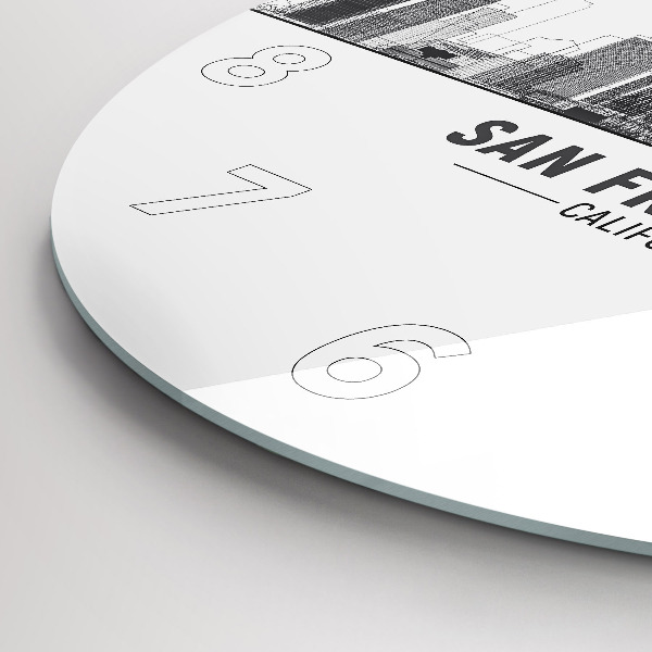 Round glass clock San Francisco Skyline