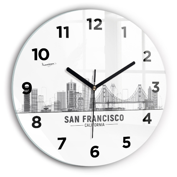 Round glass clock San Francisco Skyline