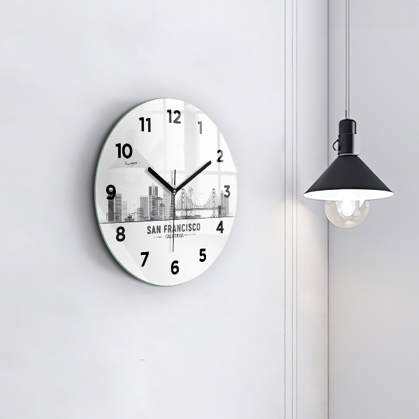 Round glass clock San Francisco Skyline